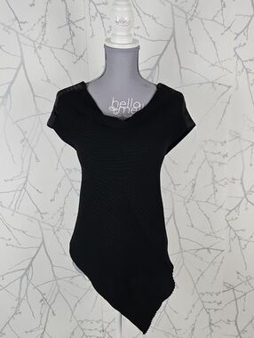 Fullcircle Black 50% Wool Ribbed Knit Cowl Neck Asymmetrical Sweater